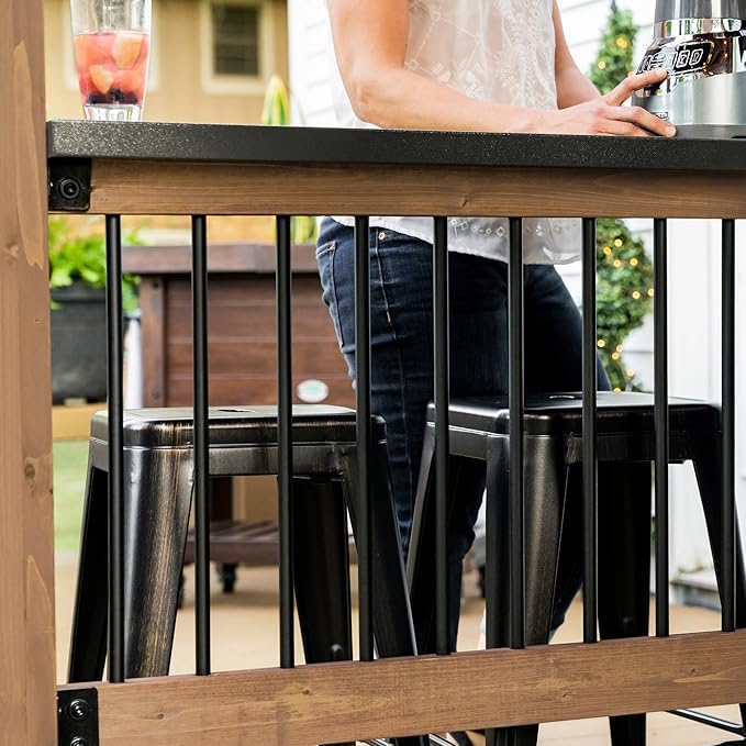 Backyard Discovery Saxony 8' x 5' Cedar Wood BBQ Grill Gazebo Pavilion with Hardtop Galvanized Steel Roof, Bar Tops, Powerport, Snow Support, Wind Resistance, Cook Station for Outdoor Patio or Deck