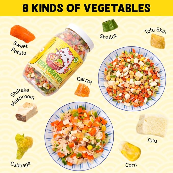 Ramen Toppings Mix Dehydrated Vegetables - Freeze-Dried Tofu & Vegetables, 100% Natural Vegetable Flakes, No Additive, Low Calorie, 10.58oz Dry Veggie for Cooking, Camping, Emergency Supply