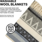New Zealand Virgin Wool Throw Blanket, Indoor & Outdoor Blankets and Throws, Soft Blanket with Fringes, 55 x 79 in (140 x 200 cm), Beige Gray Blue