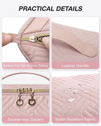 BAGSMART Makeup Bag Cosmetic Bag, Travel Makeup Bag,Water-resistent Makeup Bags for Women Portable Pouch Open Flat Make Up Organizer Bag for Toiletries, Brushes, Pink
