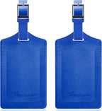 Travelambo Luggage Tags for Suitcases Faux Leather Privacy Protection 2 Pack Bag Tags Travel Accessories Essential, Fresh Blue
