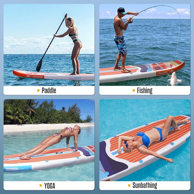 Inflatable Paddle Boards for Adults and Youth, 11'x33 Wood Grain Stand Up Paddle Board with SUP Accessories, Portable Inflatable Paddleboard for All Skill Levels,Blow Up Paddle Board as Present