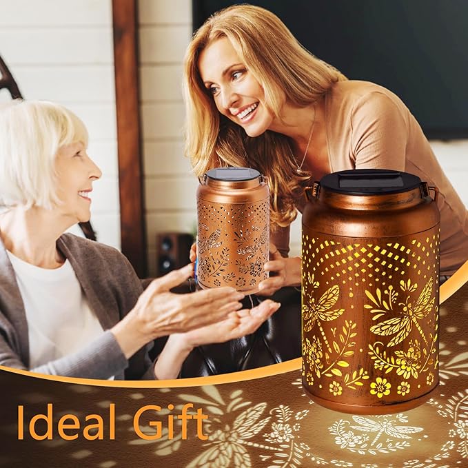 Dragonfly Solar Lanterns Outdoor Waterproof Garden Decor Hanging Solar Lights Gifts for Women Mom Grandma Metal Garden Decorative Lights for Yard, Backyard, Patio, Porch