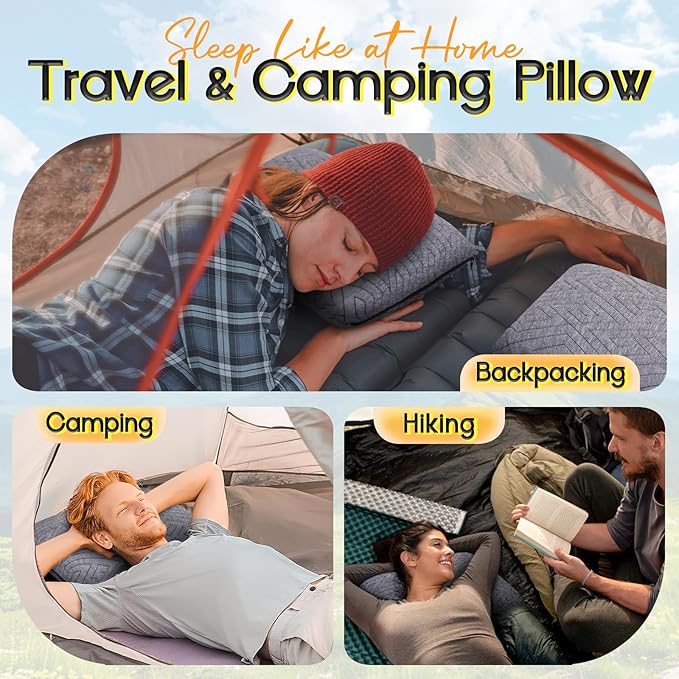 Travel Pillow for Sleeping Camping, Memory Foam Small Pillow with Breathable Cover for Backpacking, Airplane, Car (17.5 x 12 Inch)