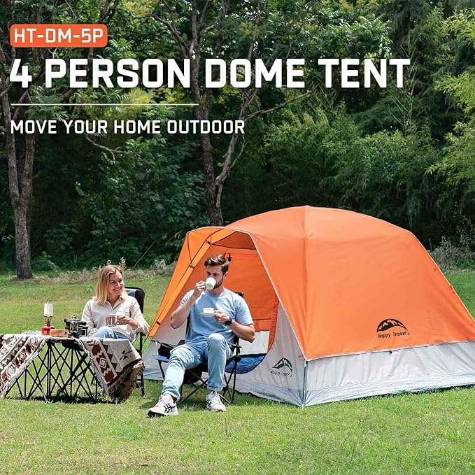 Happy Travel Camping Tent, 4/6 Person Dome Tents for Camping with Rainfly, Waterproof Clip Easy Setup Portable Family Tent with Mesh Windows, 20% More Headroom Backpacking Tents for Camping & Hiking