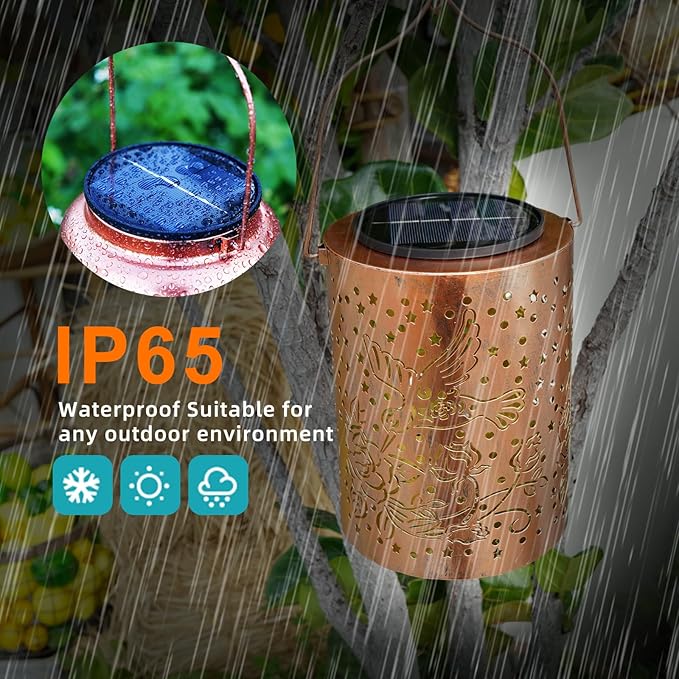 Hummingbird Solar Lantern Outdoor Waterproof, Large 13.4" Metal Hanging Decorative Lantern, Upgraded Solar Panel & 2000mAh Battery, Warm Glow Lighting for Garden – Seasonal Gift for Nature Lovers