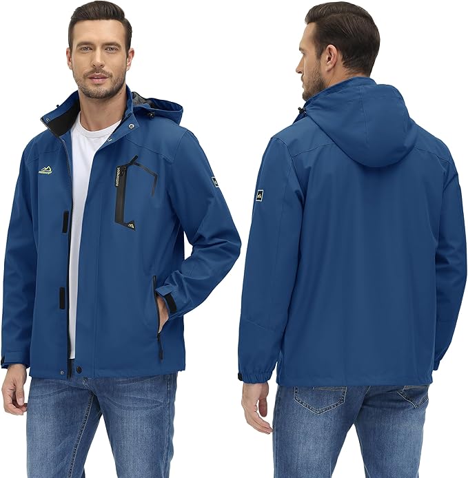 TACVASEN Men's Rain Jacket Lightweight Windbreaker with Hooded Water Resistant Outdoor Raincoat for Hiking Travel Camping