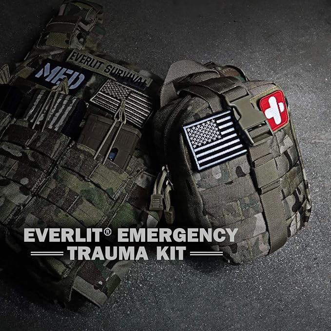 EVERLIT Emergency Trauma Kit, CAT GEN-7 Tourniquet 36" Splint, Military Combat Tactical IFAK for Critical Wounds First Aid, Gun Shots, Severe Bleeding Control (Camouflage)