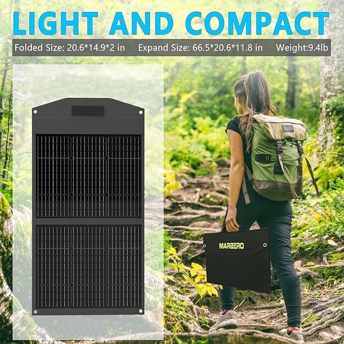 MARBERO 100W Portable Solar Panel 100 Watt Foldable Solar Panel for Power Station with USB & DC 18V Output(10 Connectors) 23% Conversion Efficiency IP68 Waterproof for Camping Outdoor Home Cloudy
