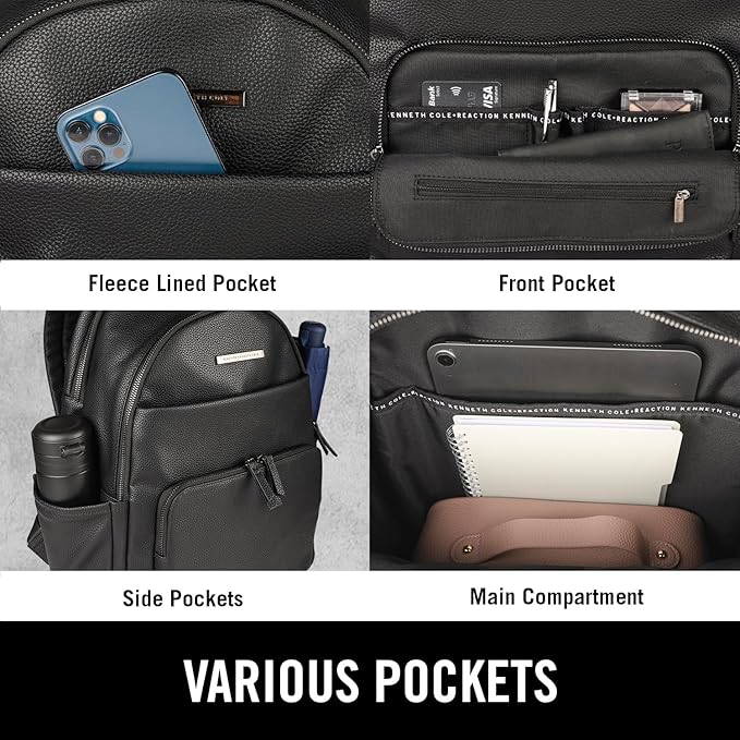 Kenneth Cole Reaction Marley Double Compartment Vegan Leather Womens 15" Laptop Fashion Backpack