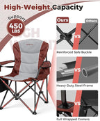 KingCamp Oversized Camping Folding Chair, Heavy Duty 450 LBS with Lumbar Support, Padded seat with Cup Holder&Cooler Bag, Ideal for Camp, Fishing, Sports Event, Backyard, Patio, Lawn(Lava Red)