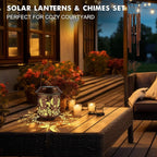 Solar Lanterns with Wind Chimes - Garden Decor Set Includes Greeting Card & Gift Wrap Paper, Patio Yard Birthday Gifts for Women, Solar Lanterns Outdoor Waterproof (Butterfly)