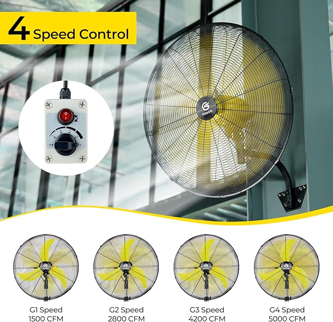 FUGOO 24'' Outdoor Oscillating Wall Fan With All Sealed Brushless DC Motor, 4-Speed Waterproof Outdoor Fan, Heavy Duty Industrial Wall Mount Fans for House,Patios, Commercial, Garage, Warehouse