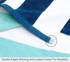 COTTON CRAFT Hooded Beach Towel – Oversized 39 x 68 Towel with Hood for Adults - 100% Ringspun Cotton Velour Terry Towel - 450 GSM - Super Soft Plush Absorbent Quick Dry Bath Wrap – Cabana Stripe Blue