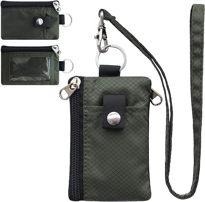 CHENSPRX Minimalist RFID Blocking Small Wallet with ID Window,WaterResistant Zip Id Case Wallet with Lanyard Keychain for Cards,Cash,Travel,Women,Men
