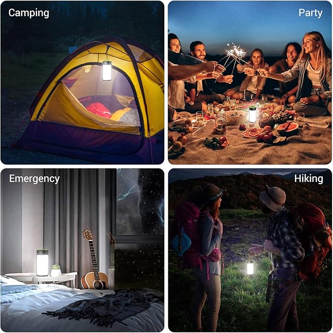 LED Camping Lantern, CT CAPETRONIX Rechargeable Camping Lights with 400LM 5 Light Modes, Water-Resistant Lanterns for Power Outage Hurricane Emergency Camping (2 Pack, Black & Green)