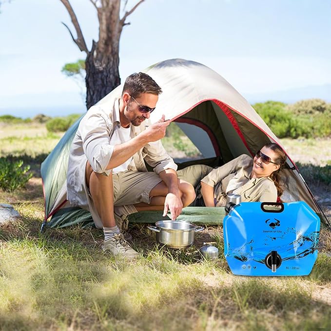 Collapsible 8L Water Storage Bag, BPA-Free Portable Folding Water Jug with Adjustable Faucet, Leakproof Emergency Water Bag for Camping, Hiking, Riding, Outdoor Sport (Blue, 1)