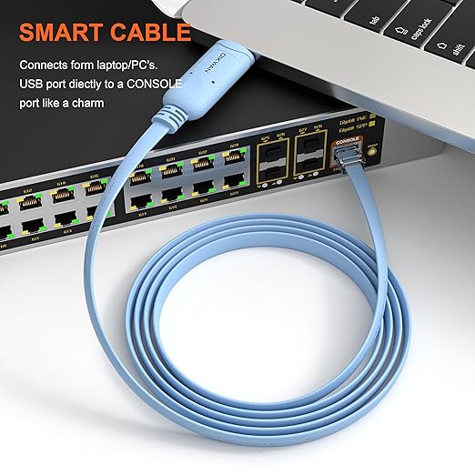 USB to RJ45 Console Cable 2pack, Essential Tool for Cisco, NETGEAR, Ubiquiti, LINKSYS, TP-Link Routers/Switches Connection, Compatible with Windows, Mac, Linux Laptops