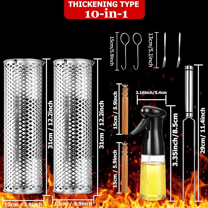 Rolling Grilling Baskets for Outdoor Grill Bbq Net Tube Must Have Large Round Mesh Barbecue Cooking Cylinder Cage Essentials Gadgets Accessories for Picnic Fish Meat Veggies Vegetable, Gift for Men