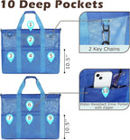 Fammart Mesh Beach Bag, Large Beach Tote with Zipper Pocket, Toys Pool Bag for Family Travel Vacation Cruise Essentials