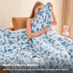 Cow Print Heated Electric Blanket Throw,50X60 Blue Heating Blanket with 10 Heats Levels & 8 Hours Auto Off,Cute Cow Decor Stuff Soft Fleece Sherpa Blankets Warmer Gifts for Women Washable,ETL