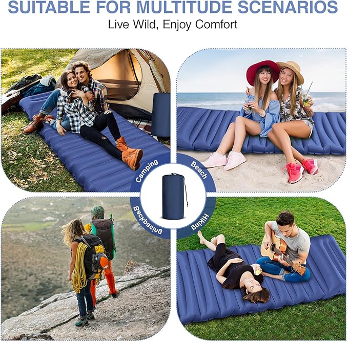 Sleeping Pad for Camping, 5" Extra-Thick Camping Mat with Pillow Built-in Foot Pump, Ultralight Inflatable Sleeping Mat for Camping, Backpacking, Hiking, Camp Tent