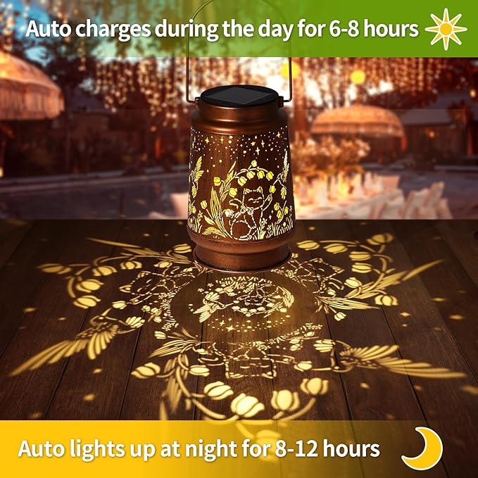 Cats Hummingbird Solar Lanterns Outdoor Waterproof Garden Decor Mothers Day Gifts for Mom Women Birthday Gifts Ideas Metal Bird Decorative LED for Patio Landscape Walkway Terrace Balcony Lawn Yard