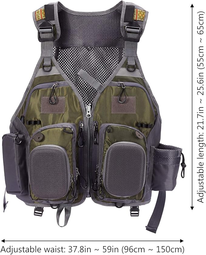 BASSDASH Strap Fishing Vest Adjustable for Men and Women, for Fly Bass Fishing and Outdoor Activities