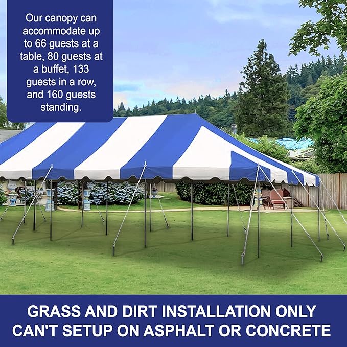 Party Tents Direct 20'x40' Weekender Canopy Pole Tent - Easy Up Canopy Tent with 160 Person Capacity - Outdoor Canopies for Parties, Weddings, & Events (Blue/White Top)