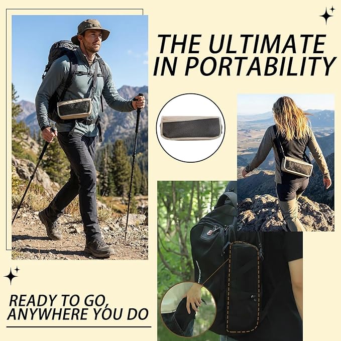 16" Portable Collapsible Stool - Folding Chair with Storage Pouch, Convertible Satchel for Hands-Free Carry & Supports 300Lbs, Ultralight for Hiking, Fishing, Camping, Festivals (Khaki, Large)
