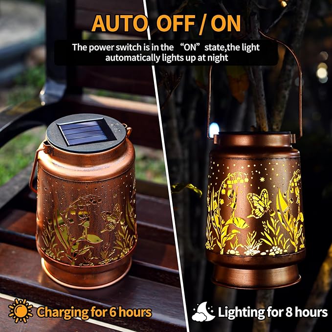 Solar Lanterns Outdoor Waterproof Butterfly Fairy Garden Decorations Gifts for Women Gifts for Mom Grandma Birthday Gifts Hanging Solar Lanterns Outdoor for Garden Decoration, Patio, Lawn, Passageway
