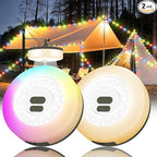 2Pack Camping String Lights, 4 in 1 Quick Storage 32.8FT Rechargeable Tent Lights with 9 Modes Hanging Waterproof Camp Lamp Camping Essentials for AwnTent Hiking Garden Bedroom Festival(Warm +RGB)