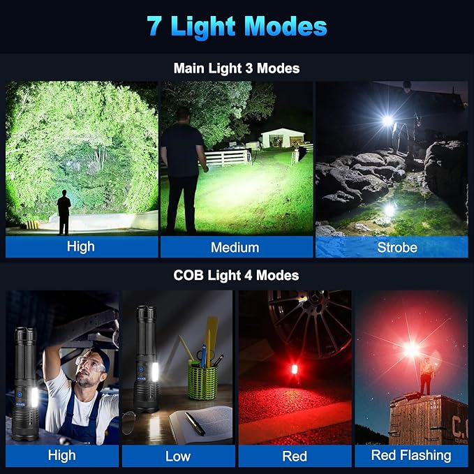 KINGCAESAR Flashlights 90,000 High Lumen - 2 Pack, Ultra Bright Rechargeable Flashlight with 7 Light Modes, LED Flash Light with High Power ΒATTERY, IPX7 Waterproof for Home Camping