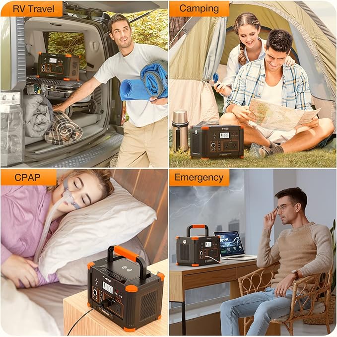 Portable Power Station 500W(Peak 1000W), 519Wh Outdoor Solar Generator Backup Battery Pack with 2 110V AC Outlets, 500W 10-Port Powerhouse for RV/Van Camping Fishing Climbing Road Trip Home Emergency