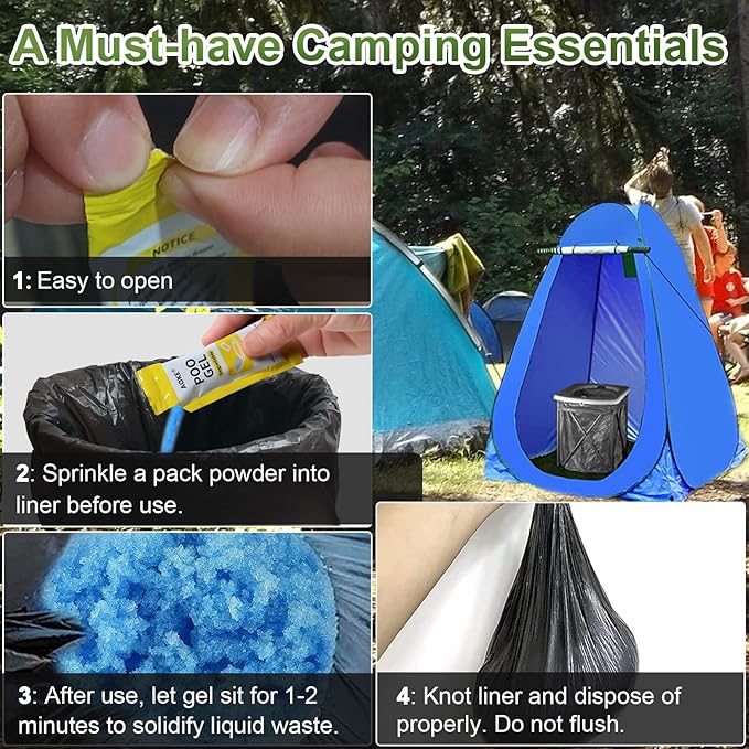 AOKE Portable Toilet Absorbent Gel Powder - Lemon 25 Pack Poo Deodorizing Treatment for Outdoor Camping and Hiking