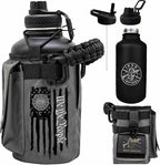 Iron Infidel Battle Bottle - Half Gallon Water Bottle Insulated, 64 oz Stainless Steel Water Jug with Paracord Handle - Gym Flask for Men with Rugged Sleeve for Storage (Betsy Ross 2 Liter)