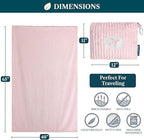 PAVILIA Travel Blanket Pillow in Soft Bag with Pockets, Airplane Blanket Set, Plane Blanket Compact Packable, Flight Essentials Car Pillow, Travelers Accessories Gifts, Luggage Strap, Light Pink