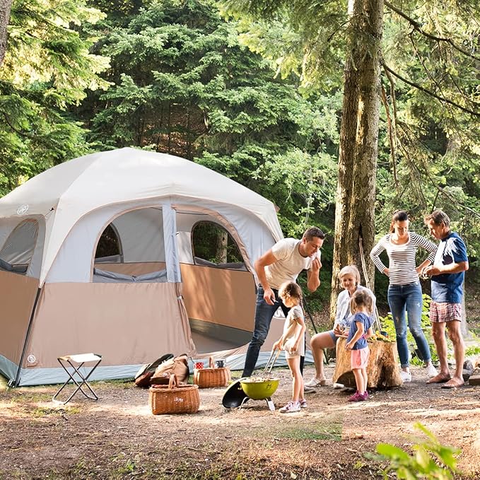 UNP Tents 6 Person Waterproof Windproof Easy Setup,Double Layer Family Camping Tent with 1 Mesh Door & 5 Large Mesh Windows -10'X9'X78in(H)