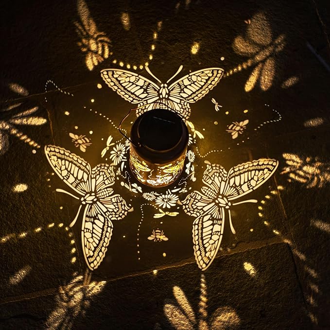 Solar Lanterns Outdoor Butterfly Hanging Solar Lights Butterfly Christmas Gifts for Women Mom Metal Lantern Waterproof LED Decorative Garden Light for Yard Patio Front Porch Outside Gardening Décor