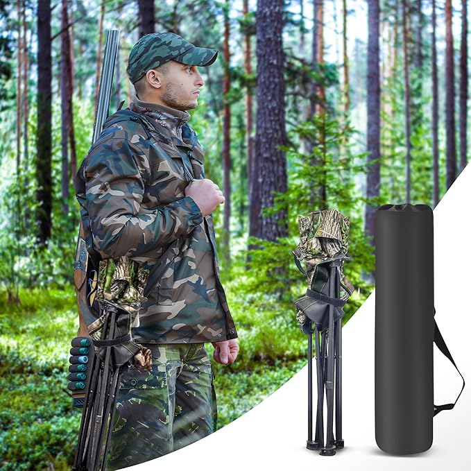 Extra Large Tripod Camping Chair with Backrest Portable Fishing Chair with Cup Holder Lightweight Folding Chair for Hunting, Hiking, Outdoor