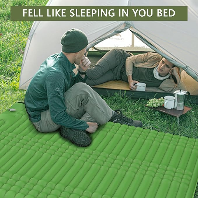 Double Self-Inflating Camping Mattress, with Pillow and Built-in Foot Pump, Comfortable & Portable for Backpacking, Hiking and Camping with Portable Storage Bag