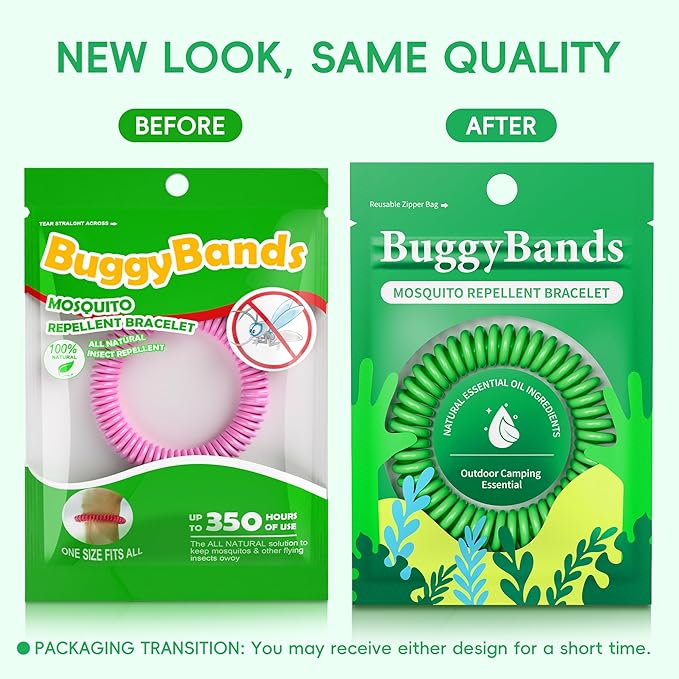 BuggyBands 12 Pack Mosquito Repellent Bracelets for Adults & Kids, Individually Wrapped, DEET Free, Natural and Waterproof Band