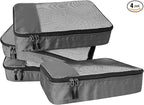 WTREE 4-Piece Packing Cubes Travel Accessories Set for Suitcases - Luggage Organizer Bags with Double Zipper - Mesh Top - Medium - Dark Grey