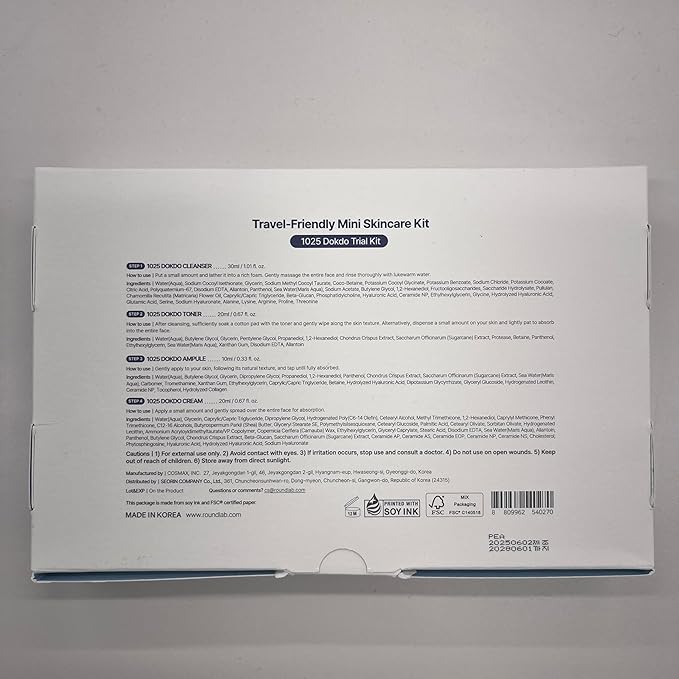 ROUND LAB 1025 Dokdo Hydrating Mini Size Kit (Cleanser, Toner, Ampule, Cream), Deep Hydration for Dry Skin, Daily Skin Care Routine Trial Kit for Moisture Care, Travel Size Gift Set, Korean Skin Care
