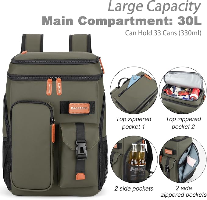 Insulated Cooler Backpack,33/45 Cans Multifunctional Double Deck Leakproof Cooler Bag with Sternum Strap,Large Capacity Lightweight Travel Camping Beach Backpack