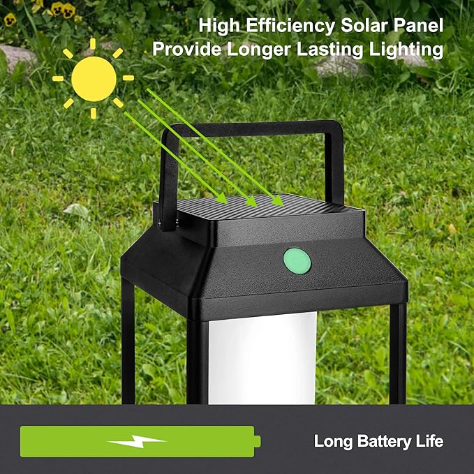 Solar Outdoor Lantern Aluminum LED Portable Rechargeable Table Lamp 35W 3000K Outdoor Nightstand Lamp IP44 Waterproof Cordless Touch Control USB Solar 2 in 1 Hand Light for Patio, Black