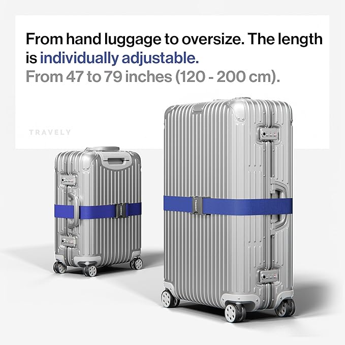 TRAVELY Luggage Straps - Particularly conspicuous & Secure - Incl. 2 Name Tags - Luggage Strap Ideal crosswise - [Set of 2]