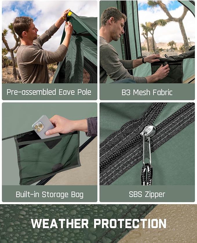 FanttikOutdoor Alpha C4 Ultra Camping Tent 4 Person Pop Up Instant Cabin Setup in 60 Seconds Portable Hub Tent with Rainfly & Windproof for Outdoor Camping & Overlanding