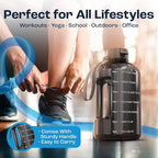AQUAFIT Half Gallon Water Bottle with Time Marker - Straw & Chug Lid - BPA Free Gym Water Bottle with Straw - Big Gallon Jug (Blue Skies, 64 oz - 2 Lids)