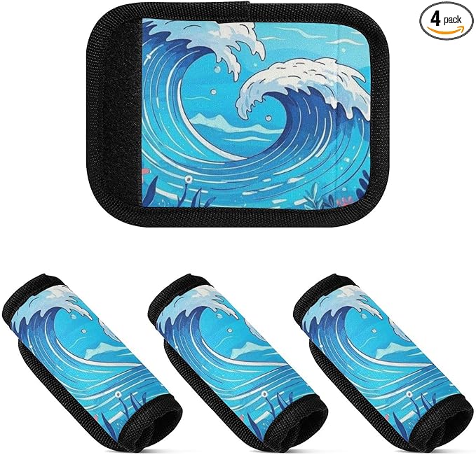 4 PC Luggage Handle Wrap Luggage Handle Covers Tags for Suitcase Bags Travel Luggage Handle Identifier Gripper Sea Waves Seaweed Blue